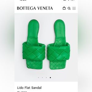 Authentic Bottega Veneta Sz 37 Green Intrecciato Lido Flat Sandals WORN ONCE!